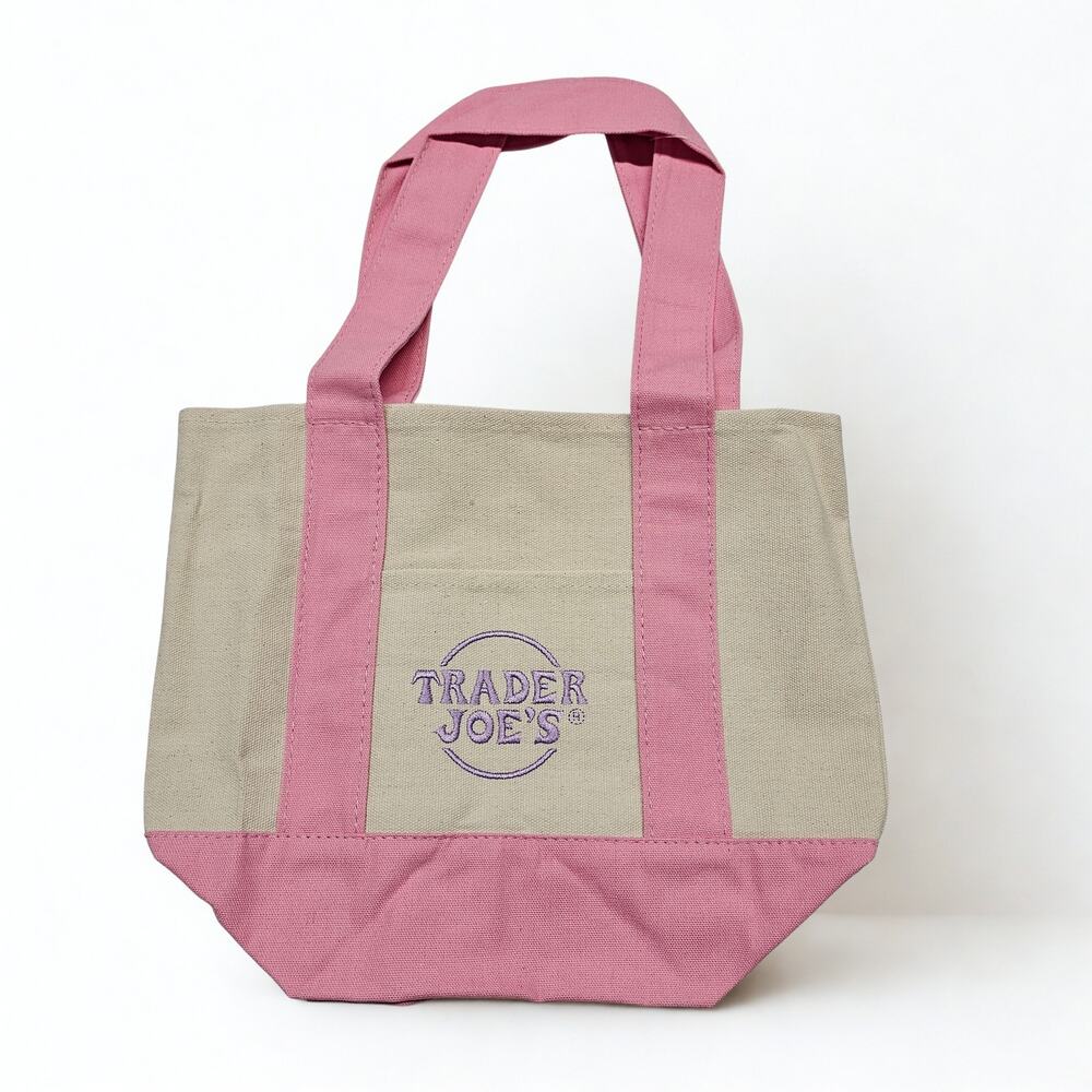 Trader Joe’s Mini Pastel Canvas Tote Bag Pink Reusable Grocery Bag NEW